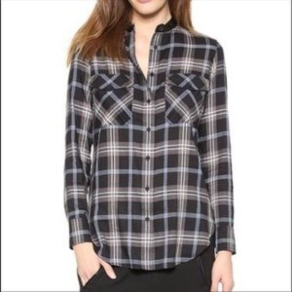 Vince Plaid Leather Trimmed Button Down Shirt Size 2 - NEW - Picture 8 of 8